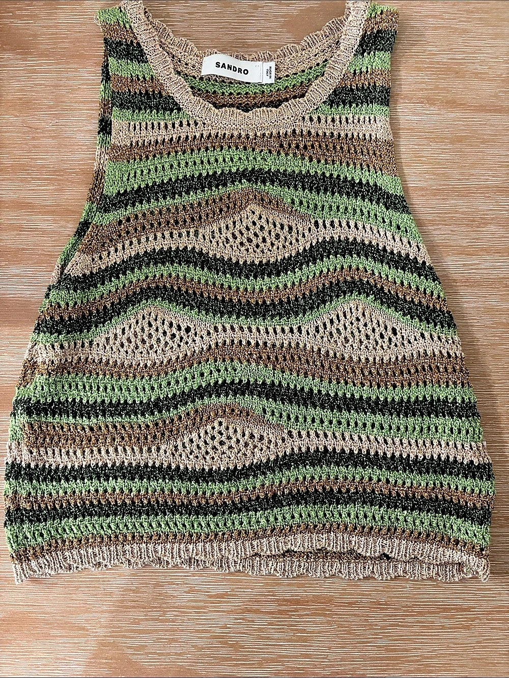 Sandro Openwork shimmer knit top Green & Brown